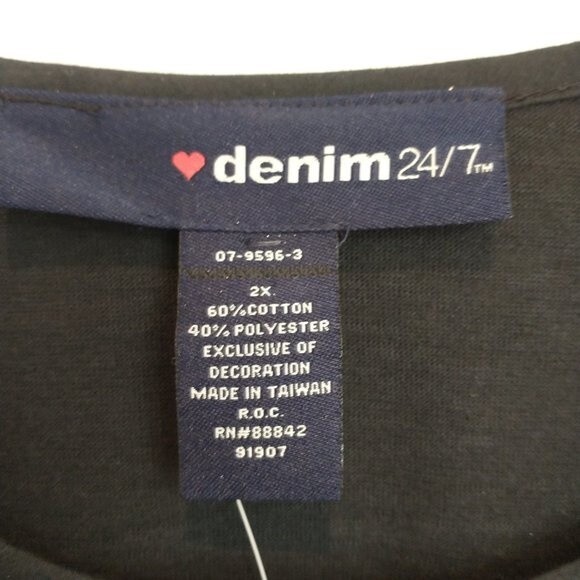 New Denim 24/7 Black Tunic Top Pleated Stud Front 3/4 Sleeves Cotton Blend - Picture 5 of 7